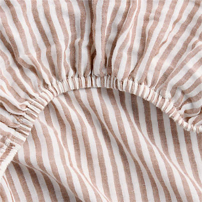 Supersoft Striped Brulee Brown Organic Cotton Gauze Baby Crib Fitted Sheet