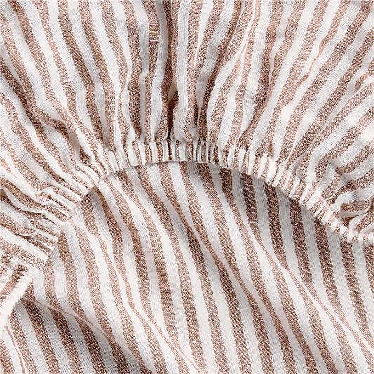 Supersoft Striped Brulee Brown Organic Cotton Gauze Baby Crib Fitted Sheet
