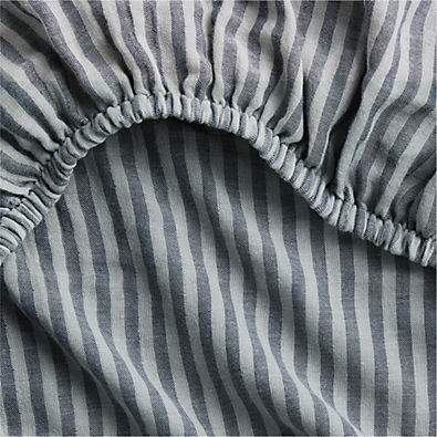 View Supersoft Deep Indigo Striped 100% Organic Cotton Gauze Baby Crib Fitted Sheet details