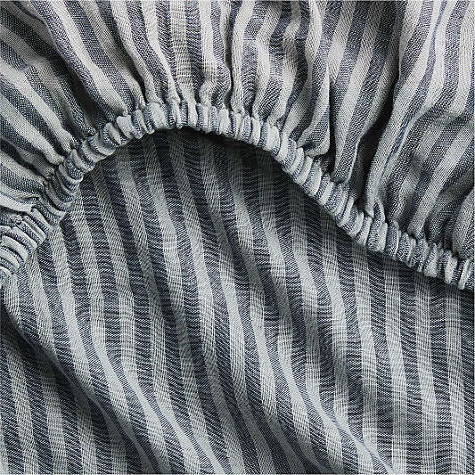 Supersoft Deep Indigo Striped 100% Organic Cotton Gauze Baby Crib Fitted Sheet