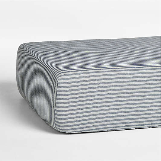 Supersoft Deep Indigo Striped 100% Organic Cotton Gauze Baby Crib Fitted Sheet