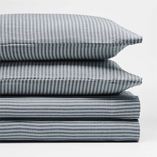 Supersoft Deep Indigo Striped 100% Organic Cotton Gauze Kids Full Sheet Set