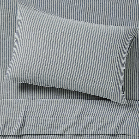Supersoft Deep Indigo Striped Organic Cotton Gauze Kids Pillow Sham