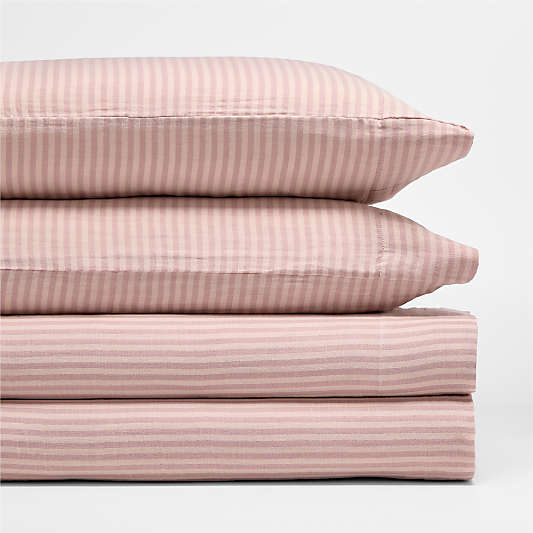 Supersoft Lilac Rose Striped 100% Organic Cotton Gauze Kids Full Sheet Set