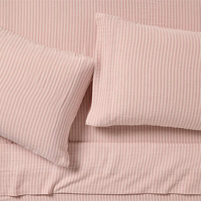 Supersoft Striped Lilac Rose Organic Cotton Gauze Kids Full Sheet Set