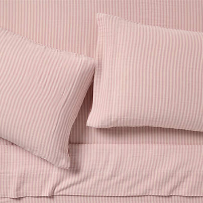 Supersoft Lilac Rose Striped 100% Organic Cotton Gauze Kids Full Sheet Set