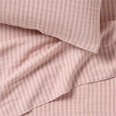 Supersoft Striped Lilac Rose Organic Cotton Gauze Kids Sheet Set