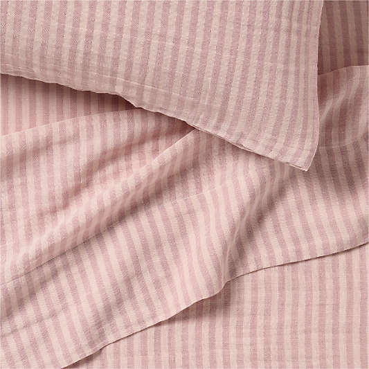 Supersoft Lilac Rose Striped Organic Cotton Gauze Kids Sheet Set