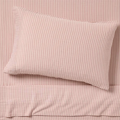 Supersoft Striped Lilac Rose Organic Cotton Gauze Kids Twin Sheet Set