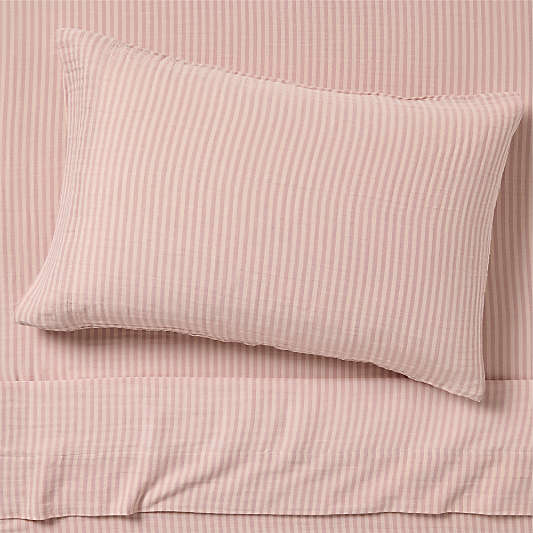 Supersoft Striped Lilac Rose Organic Cotton Gauze Kids Pillow Sham
