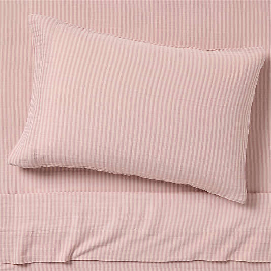Supersoft Lilac Rose Striped Organic Cotton Gauze Kids Pillow Sham