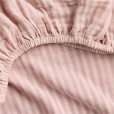 View Supersoft Striped Lilac Rose Organic Cotton Gauze Baby Crib Fitted Sheet details