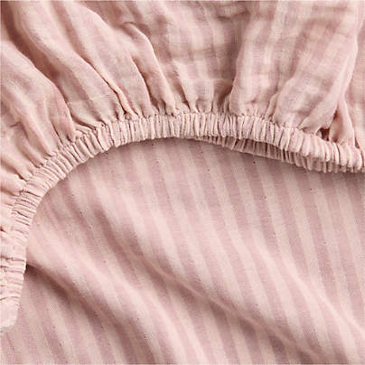Supersoft Striped Lilac Rose Organic Cotton Gauze Baby Crib Fitted Sheet