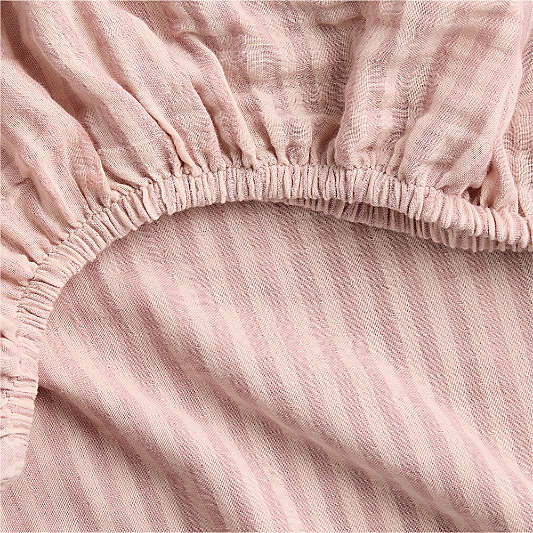 Supersoft Lilac Rose Striped 100% Organic Cotton Gauze Baby Crib Fitted Sheet