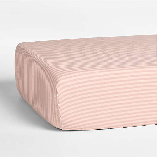 Supersoft Lilac Rose Striped 100% Organic Cotton Gauze Baby Crib Fitted Sheet