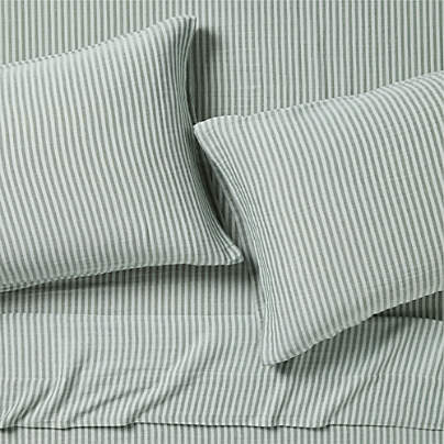 Supersoft Striped Pine Green Organic Cotton Gauze Kids Full Sheet Set