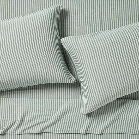 Supersoft Striped Pine Green Organic Cotton Gauze Kids Sheet Set