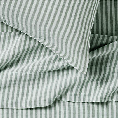 Supersoft Striped Pine Green Organic Cotton Gauze Kids Sheet Set