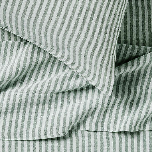 Supersoft Pine Green Striped Organic Cotton Gauze Kids Sheet Set