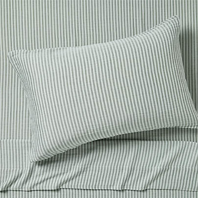 Supersoft Striped Pine Green Organic Cotton Gauze Kids Twin Sheet Set