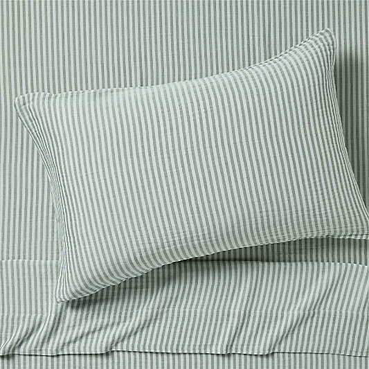 Supersoft Pine Green Striped Organic Cotton Gauze Kids Pillow Sham