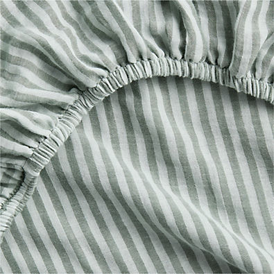 View Supersoft Striped Pine Green Organic Cotton Gauze Baby Crib Fitted Sheet details