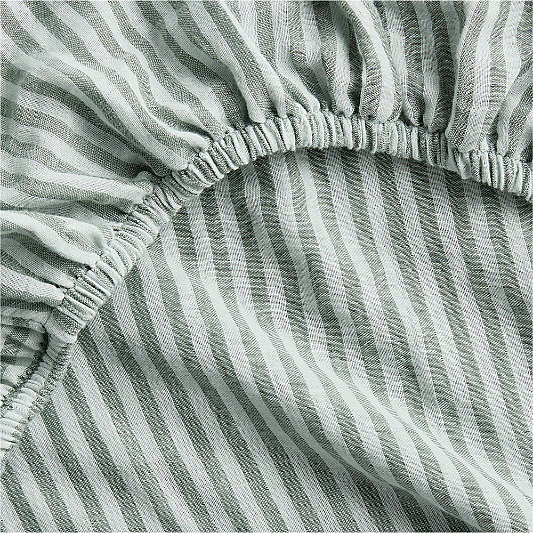 Supersoft Pine Green Striped 100% Organic Cotton Gauze Baby Crib Fitted Sheet