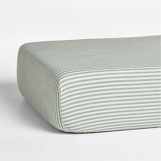 Supersoft Striped Pine Green Organic Cotton Gauze Baby Crib Fitted Sheet