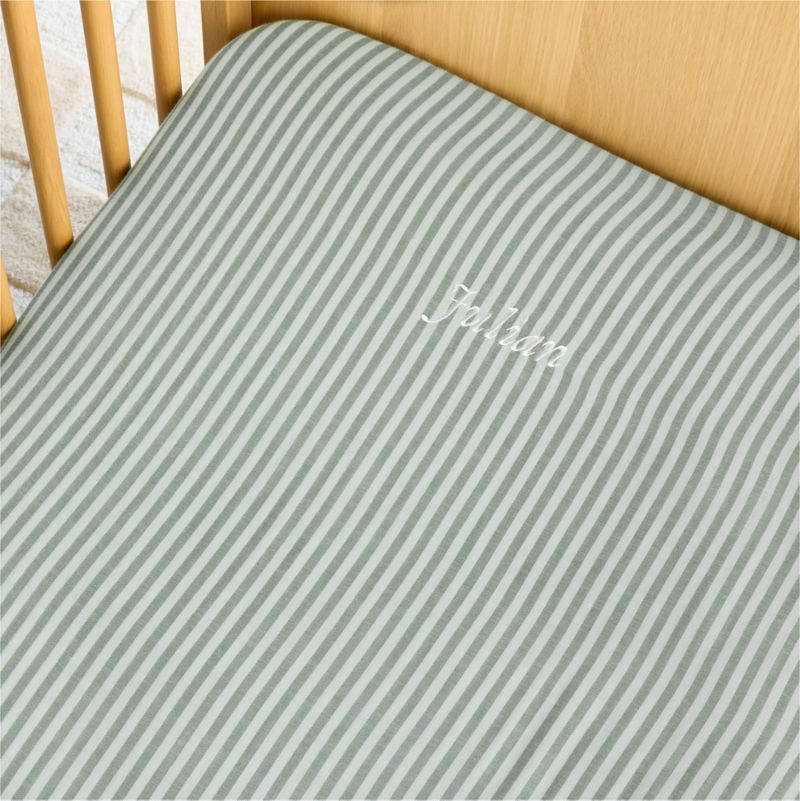 Supersoft Pine Green Striped 100% Organic Cotton Gauze Baby Crib Fitted Sheet - image 1 of 9