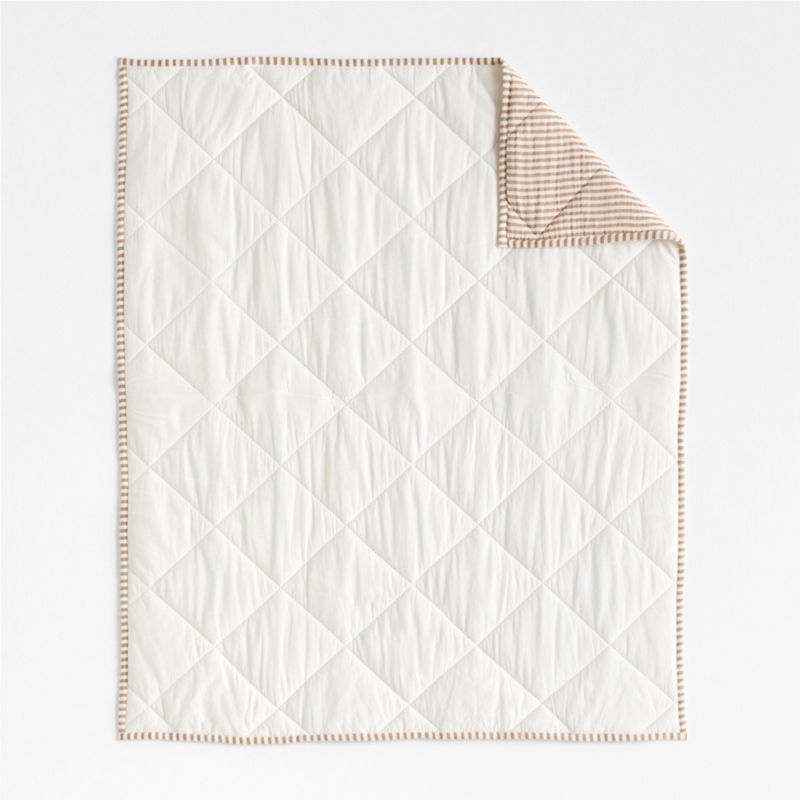 Supersoft Brulee Brown Quilted Striped 100% Organic Cotton Gauze Baby Crib Quilt - image 4 of 6