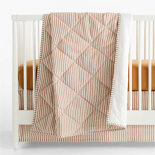 Supersoft Brulee Brown Quilted Striped 100% Organic Cotton Gauze Baby Crib Quilt