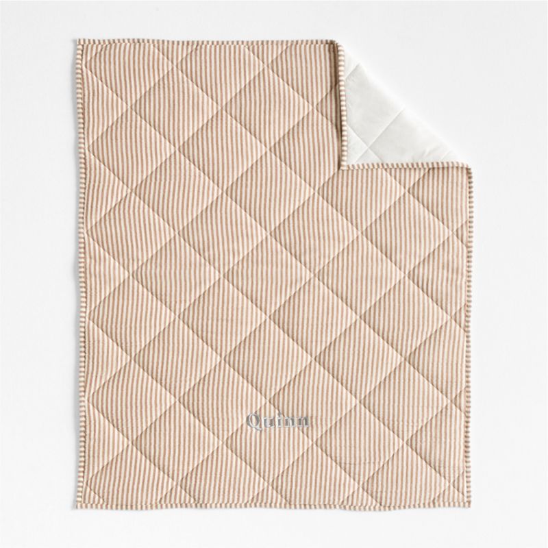 Supersoft Brulee Brown Quilted Striped 100% Organic Cotton Gauze Baby Crib Quilt - image 1 of 6