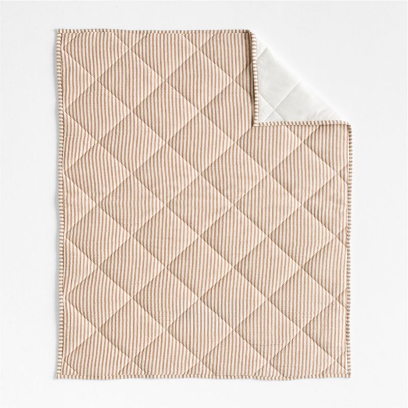 Supersoft Brulee Brown Quilted Striped 100% Organic Cotton Gauze Baby Crib Quilt - image 2 of 6