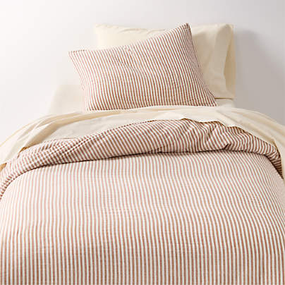 Supersoft Striped Brulee Brown Organic Cotton Gauze Kids Twin Duvet