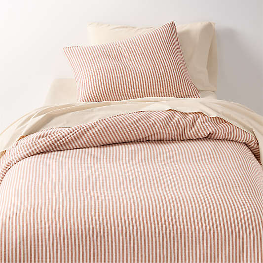Supersoft Brulee Brown Striped Organic Cotton Gauze Kids Duvet Bedding Set