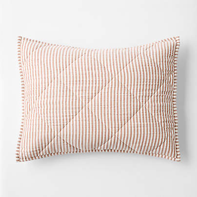 Supersoft Brulee Brown Striped Organic Cotton Gauze Kids Quilted Pillow Sham