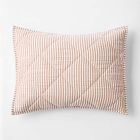 Supersoft Brulee Brown Striped Organic Cotton Gauze Kids Quilted Pillow Sham
