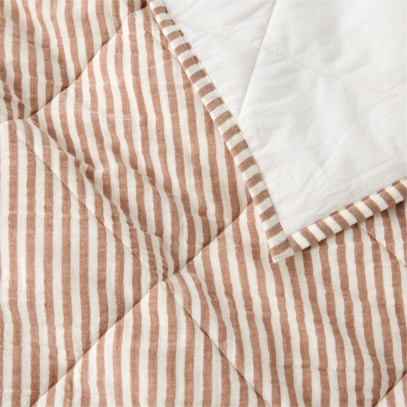 Supersoft Brulee Brown Quilted Striped 100% Organic Cotton Gauze Kids Full/Queen Quilt - image 1 of 8