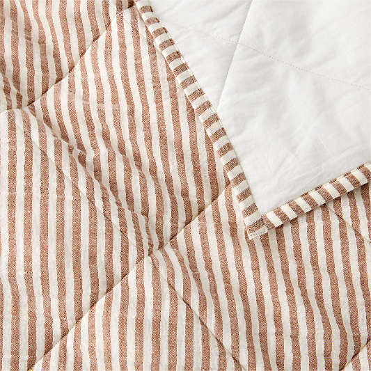 Supersoft Brulee Brown Quilted Striped 100% Organic Cotton Gauze Baby Crib Quilt