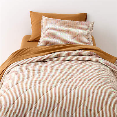 Supersoft Brulee Brown Quilted Striped Gauze Kids Twin Quilt