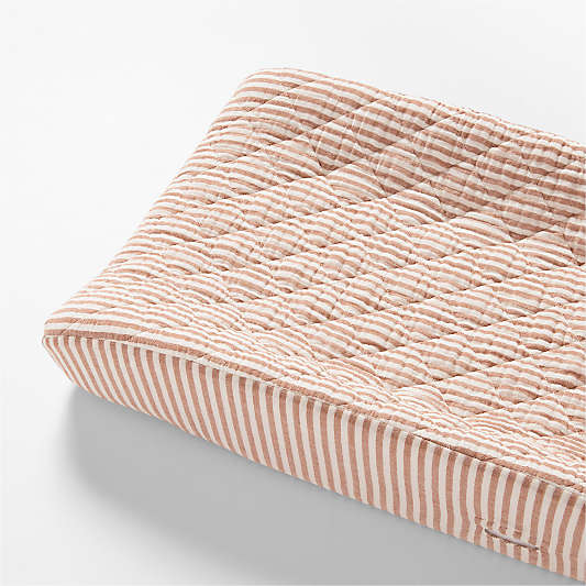 Supersoft Striped Brulee Brown Organic Cotton Gauze Baby Changing Pad Cover