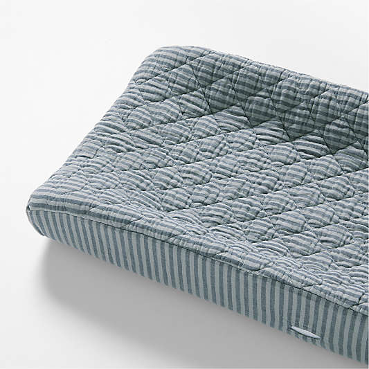 Supersoft Striped Deep Indigo Organic Cotton Gauze Baby Changing Pad Cover