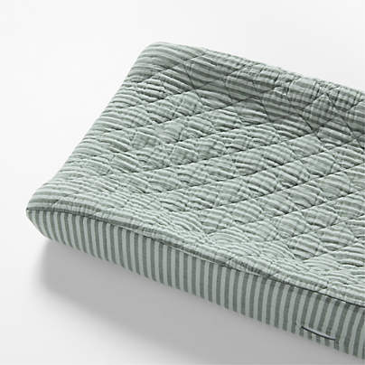 Supersoft Pine Green Striped Organic Cotton Gauze Baby Changing Pad Cover