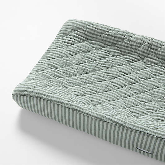 Supersoft Pine Green Striped Organic Cotton Gauze Baby Changing Pad Cover