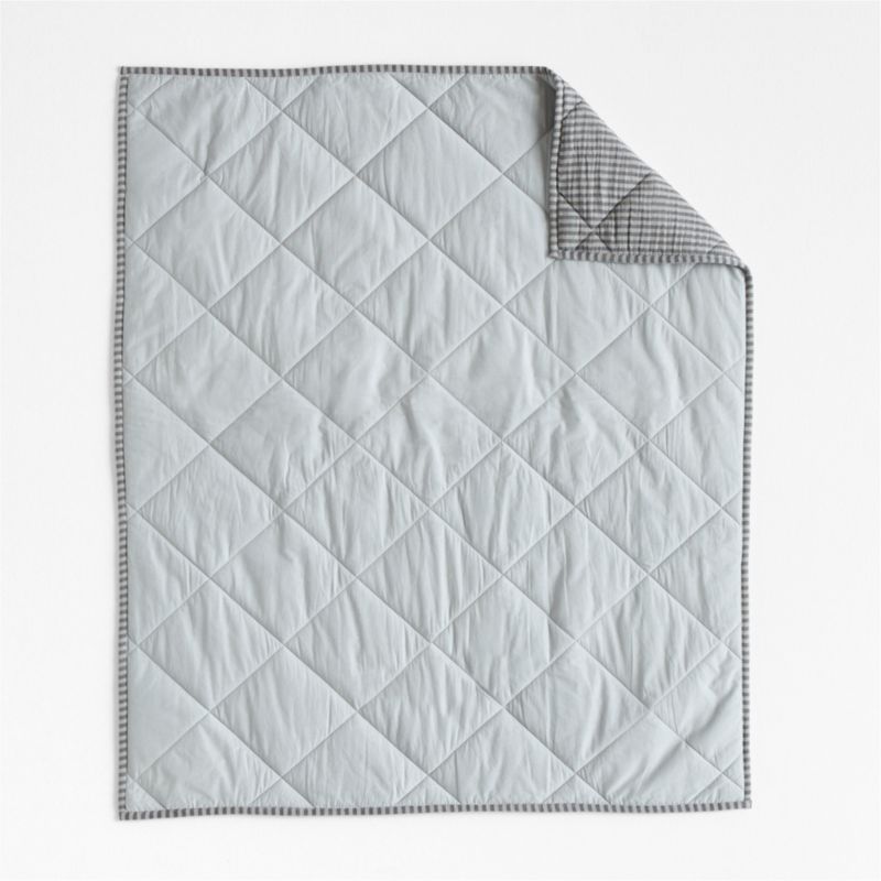 Supersoft Deep Indigo Quilted Striped 100% Organic Cotton Gauze Baby Crib Quilt - image 4 of 6