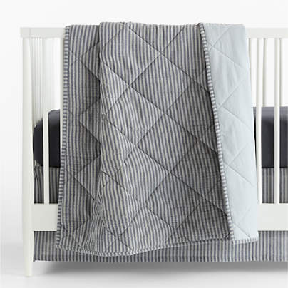 Supersoft Deep Indigo Quilted Striped 100% Organic Cotton Gauze Baby Crib Quilt