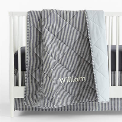 Supersoft Deep Indigo Quilted Striped 100% Organic Cotton Baby Crib Quilt