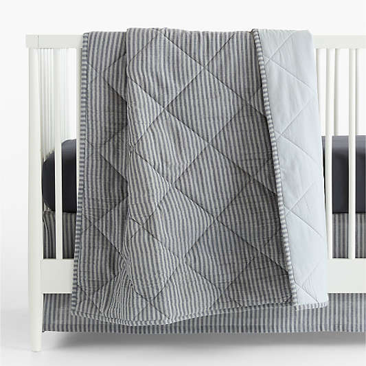 Supersoft Deep Indigo Quilted Striped 100% Organic Cotton Gauze Baby Crib Quilt