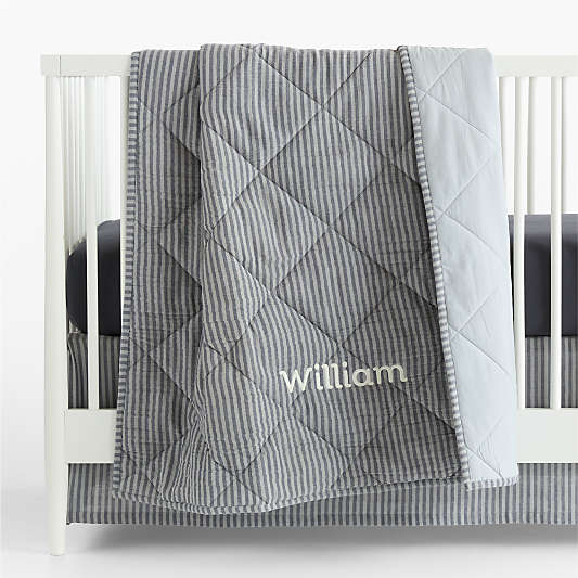 Supersoft Deep Indigo Quilted Striped 100% Organic Cotton Gauze Baby Crib Quilt