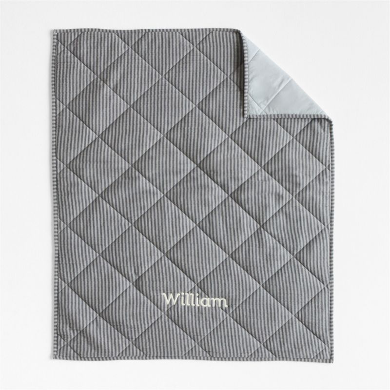 Supersoft Deep Indigo Quilted Striped 100% Organic Cotton Gauze Baby Crib Quilt - image 1 of 6